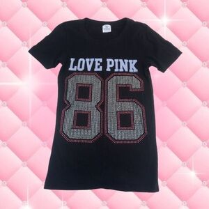 Y2k PINK VS rhinestone short sleeve tee ✨